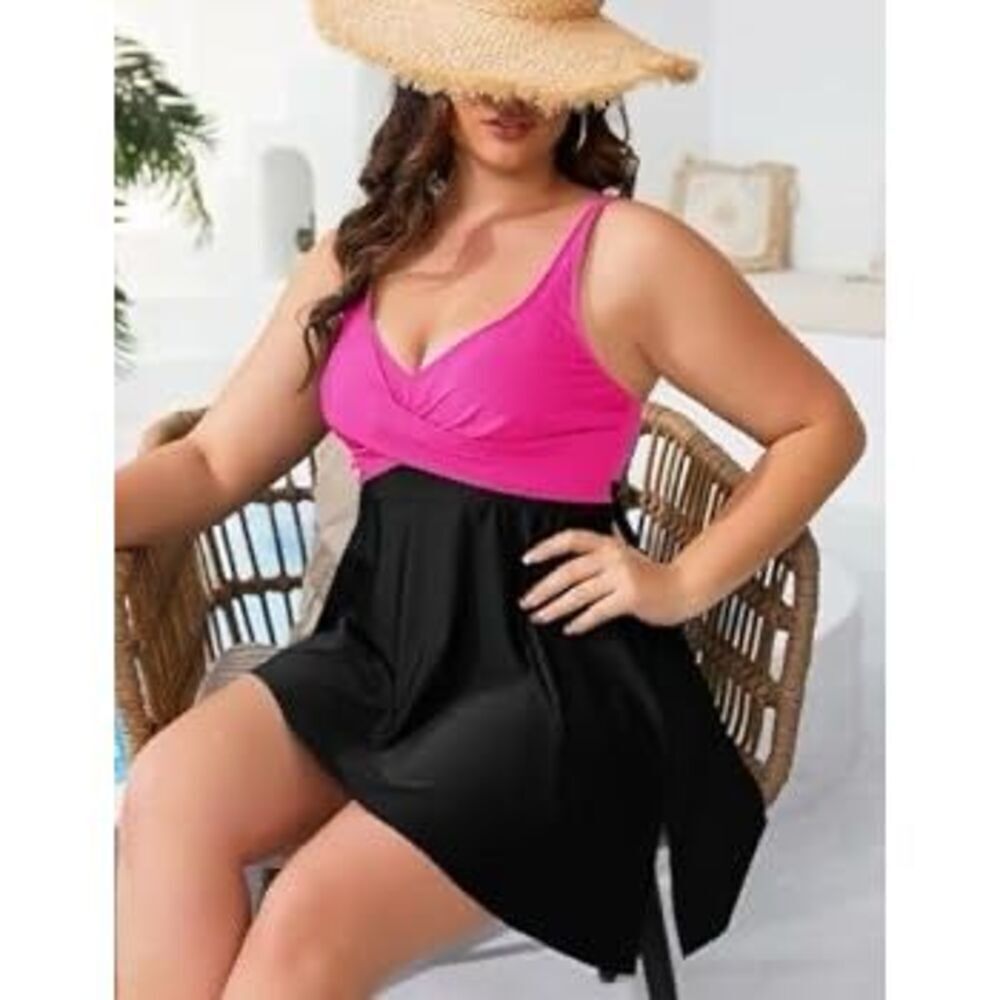Tummy control black one piece swimsuit with shorts size XL
